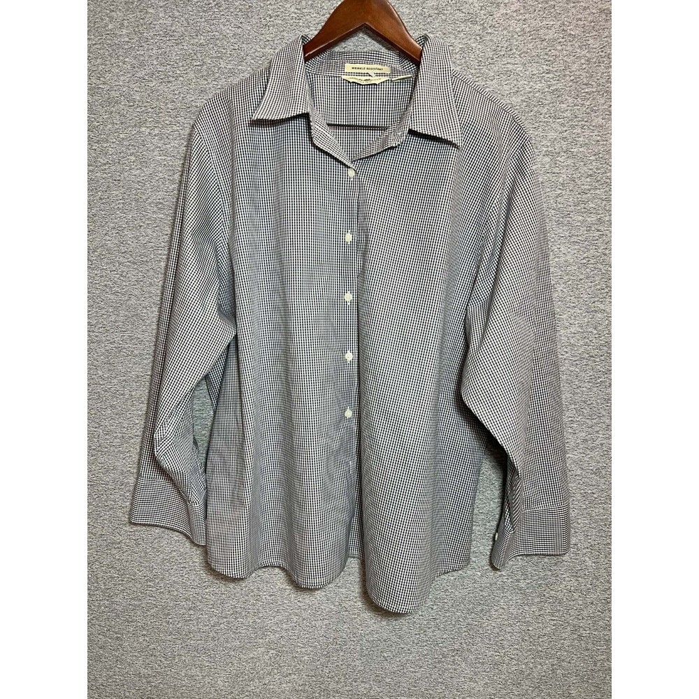 Eddie Bauer Button Up Shirt Men XXL Wrinkle Resistant Long Sleeve Gingham Gray